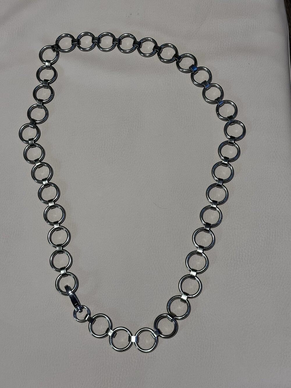 Vintage Shiny Silver Circle Metal Link Chainlink Belt Retro Fashion Y2K SZ M/L